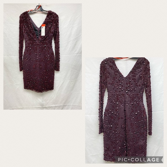 Monique Lhuillier V-Neck all over embroidered long sleeves dress - Picture 7 of 8